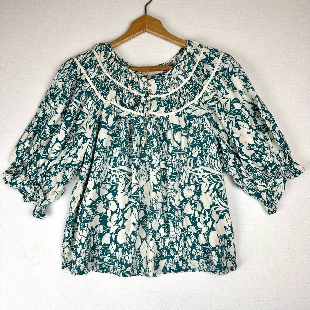 Cynthia Rowley Floral Rounded Neck Blouse Tunic Office Peasant‎